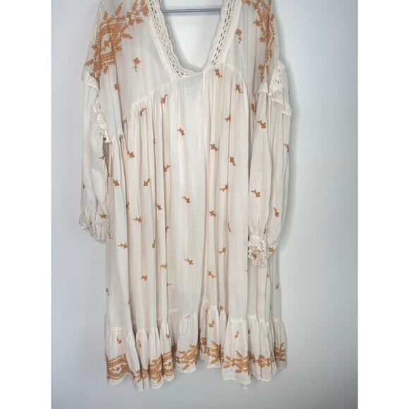 Free People Lavender Fields Long Sleeve A-Line Midi Dress Cream Women's Size L - Picture 13 of 13
